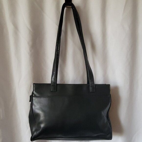 Worthington Black Purse Double Strap Vinyl organizer storage organizing EUC - Picture 2 of 13